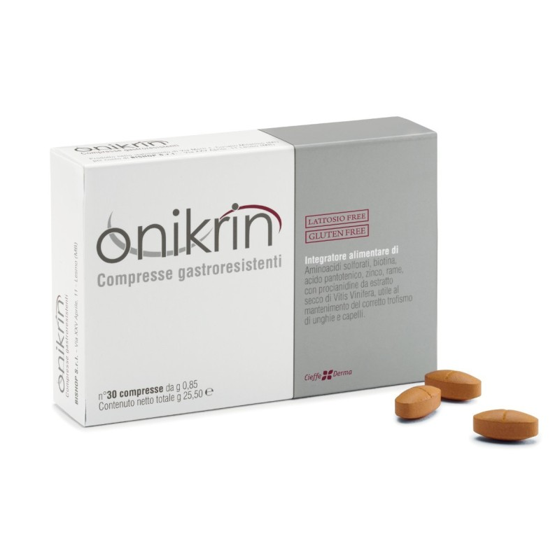 scatola di Onikrin Integratore con Biotina Zinco e Rame 30 Compresse scatola di Onikrin Integratore con Biotina Zinco e Rame 30 Compresse