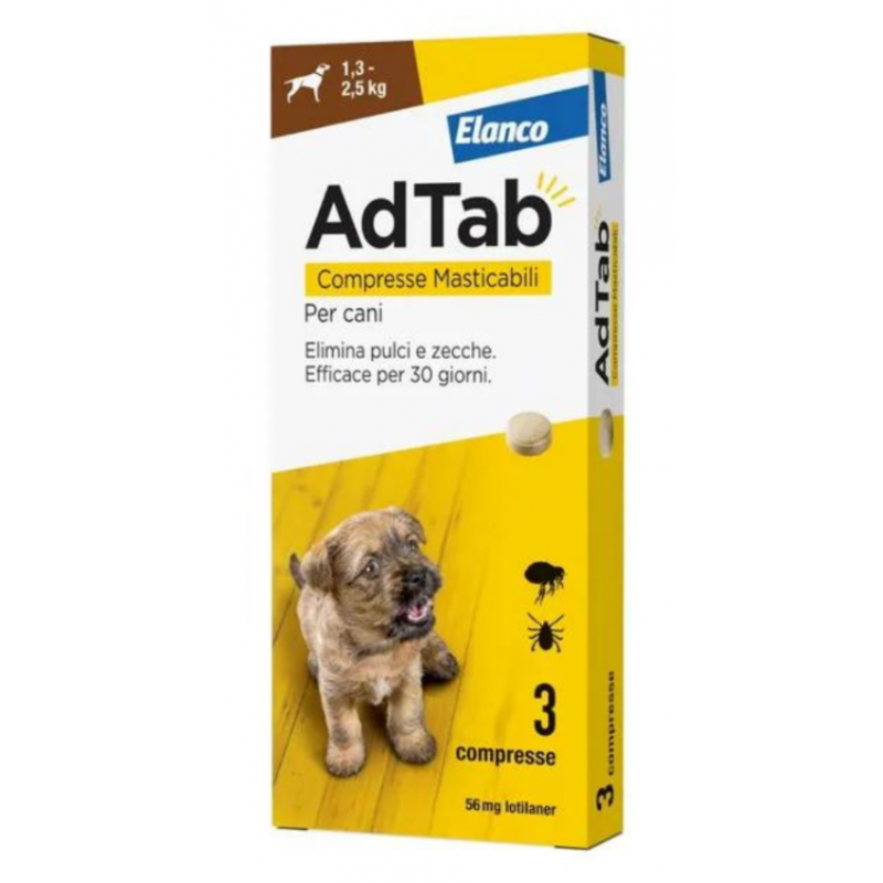 AdTab Antiparassitario per Cani 1,3-2,5kg da 3 Compresse 56mg