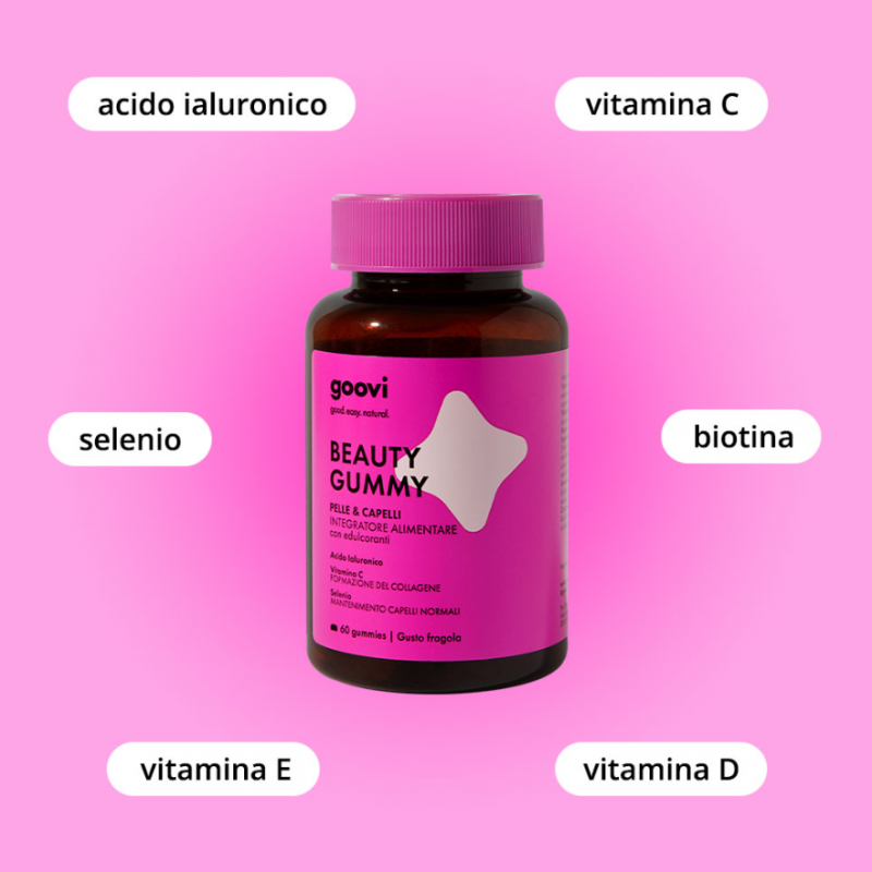Goovi Beauty Gummy per Salute di Pelle e Capelli 60 Caramelle barattolo e descrizione Goovi Beauty Gummy per Salute di Pelle e Capelli 60 Caramelle barattolo e descrizione