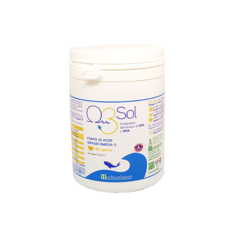Barattolo di Herboplanet O3 Sol Integratore di EPA e DHA 80 Perle Barattolo di Herboplanet O3 Sol Integratore di EPA e DHA 80 Perle