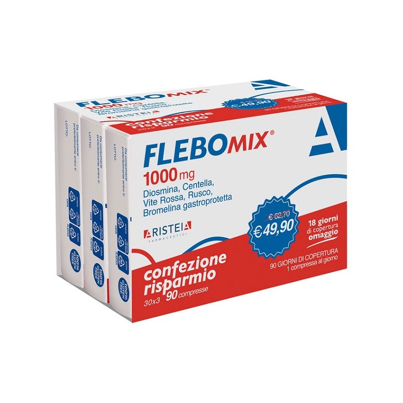 Flebomix 1000mg Tri-Pack Integratore per Circolazione 90 Compresse Singole
