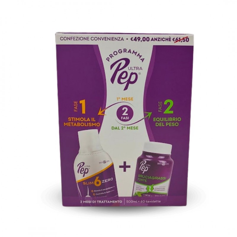 Scatola esterna di Ultra Pep Protocollo Slim 6 Zero Ananas 500ml + Brucia Grassi Forte 60 Compresse