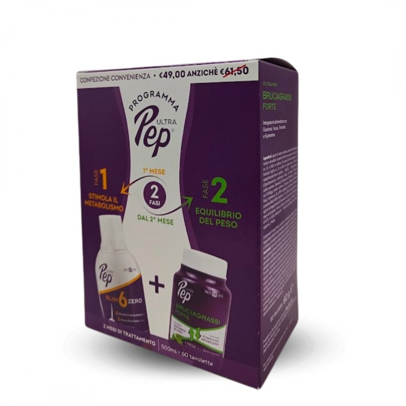 Scatola laterale di Ultra Pep Protocollo Slim 6 Zero Ananas 500ml + Brucia Grassi Forte 60 Compresse