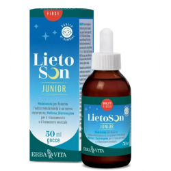 Flacone con Erba Vita Lietoson Junior Gocce Integratore per Sonno Bambini 50ml Flacone con Erba Vita Lietoson Junior Gocce Integratore per Sonno Bambini 50ml