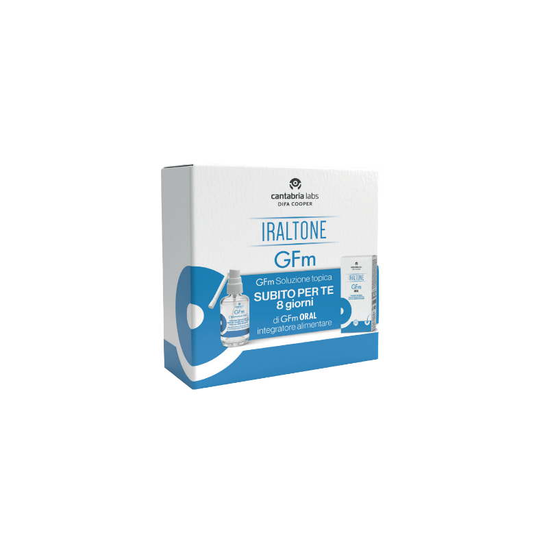 confezione di Gfm Iraltone Soluzione Topica Crescita Capelli 50ml+ 8 Compresse Orali confezione di Gfm Iraltone Soluzione Topica Crescita Capelli 50ml+ 8 Compresse Orali
