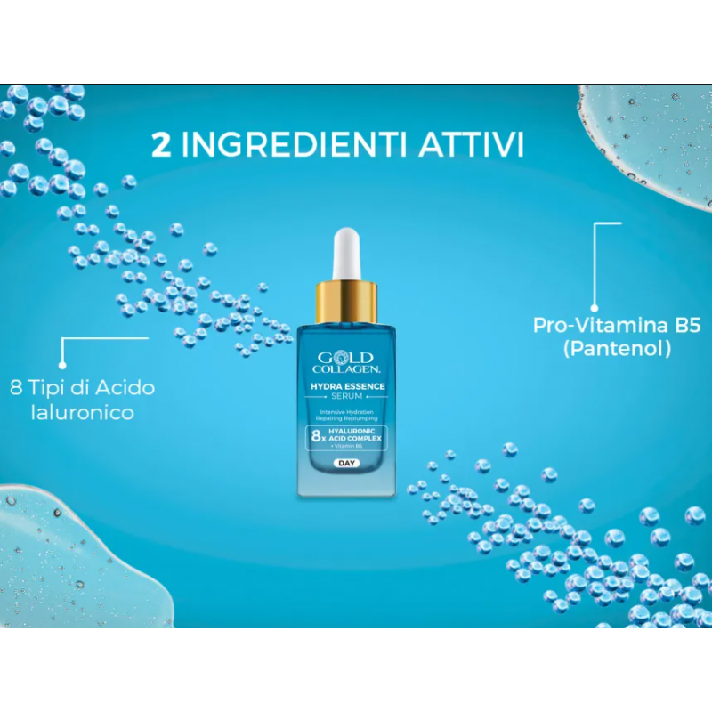 Gold Collagen Hydra Essence Siero Idratante Rimpolpante 30ml flacone e descrizione