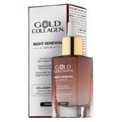 Gold Collagen Night Renewal Siero Viso Notte Anti Rughe 30ml scatola e flacone Gold Collagen Night Renewal Siero Viso Notte Anti Rughe 30ml scatola e flacone