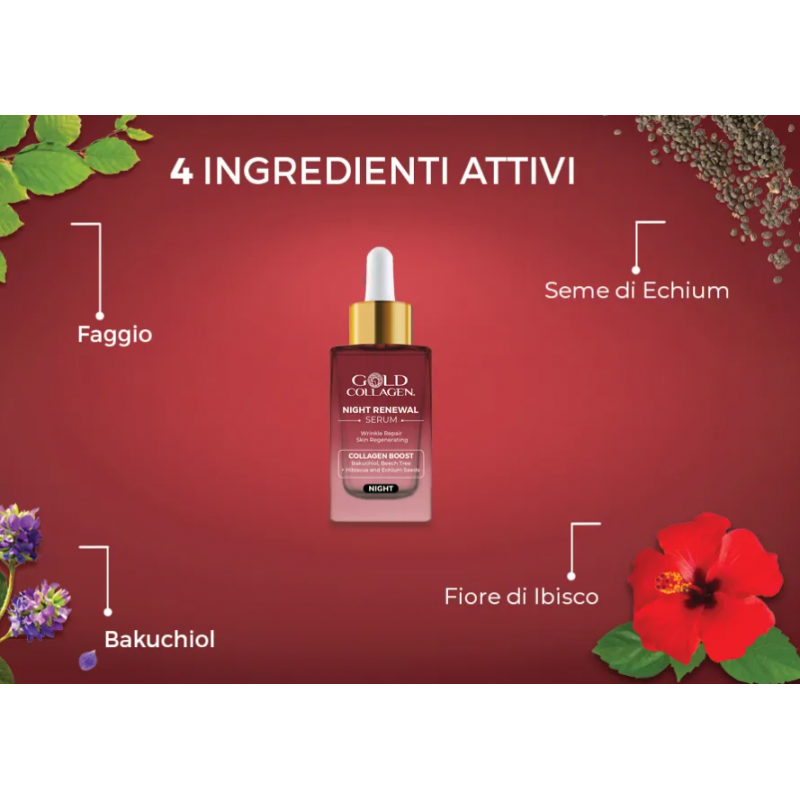Gold Collagen Night Renewal Siero Viso Notte Anti Rughe 30ml flacone e informazioni