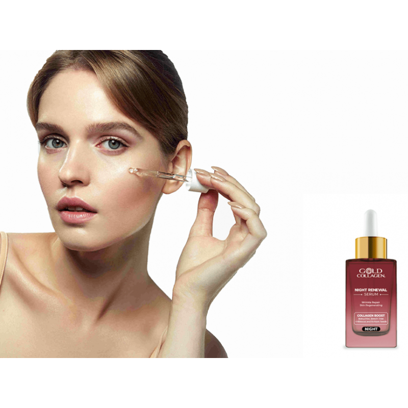 Gold Collagen Night Renewal Siero Viso Notte Anti Rughe 30ml viso e flacone