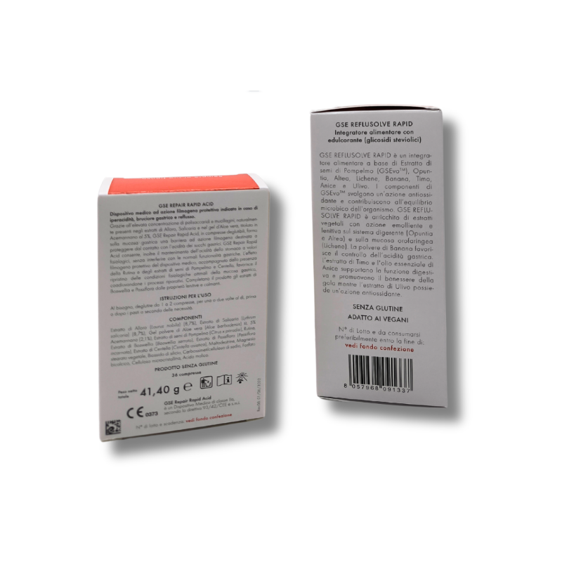 Retro confezioni singole di GSE Kit per il tuo Stomaco Reflusolve Rapid 14 Stick + Repair Acid 36 Compresse