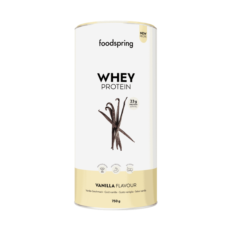 Nuovo barattolo  Foodspring Whey Protein Integratore Proteico Gusto Vaniglia 750 g
