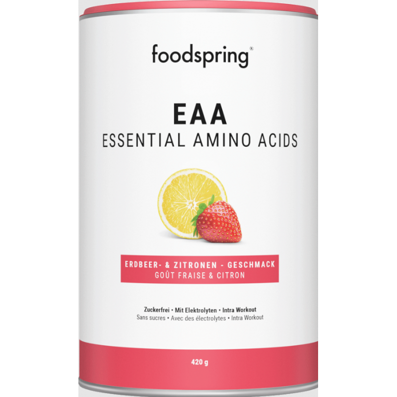 barattolo Foodspring EEA Integratore Aminoacidi Essenziali Gusto Fragola Limone 420g barattolo Foodspring EEA Integratore Aminoacidi Essenziali Gusto Fragola Limone 420g