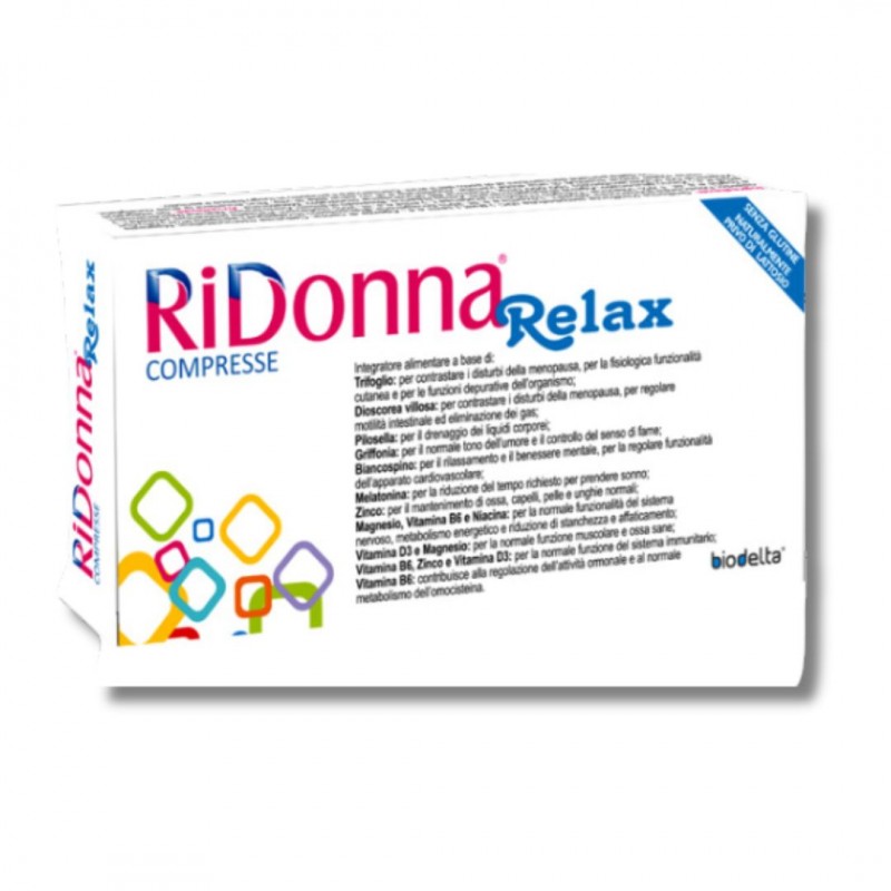 Confezione di RiDonna Relax Integratore per Benessere durante la Menopausa 30 Compresse Confezione di RiDonna Relax Integratore per Benessere durante la Menopausa 30 Compresse