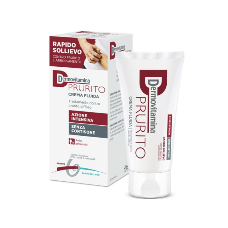 Scatola e flacone Dermovitamina Prurito Crema Fluida 150ml Scatola e flacone Dermovitamina Prurito Crema Fluida 150ml