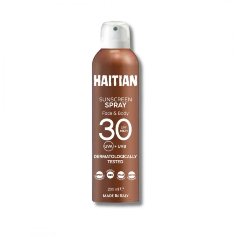 Flacone di Haitian Solare Spray Trasparente Viso e Corpo SPF30 Resistente all'Acqua 200ml Flacone di Haitian Solare Spray Trasparente Viso e Corpo SPF30 Resistente all'Acqua 200ml