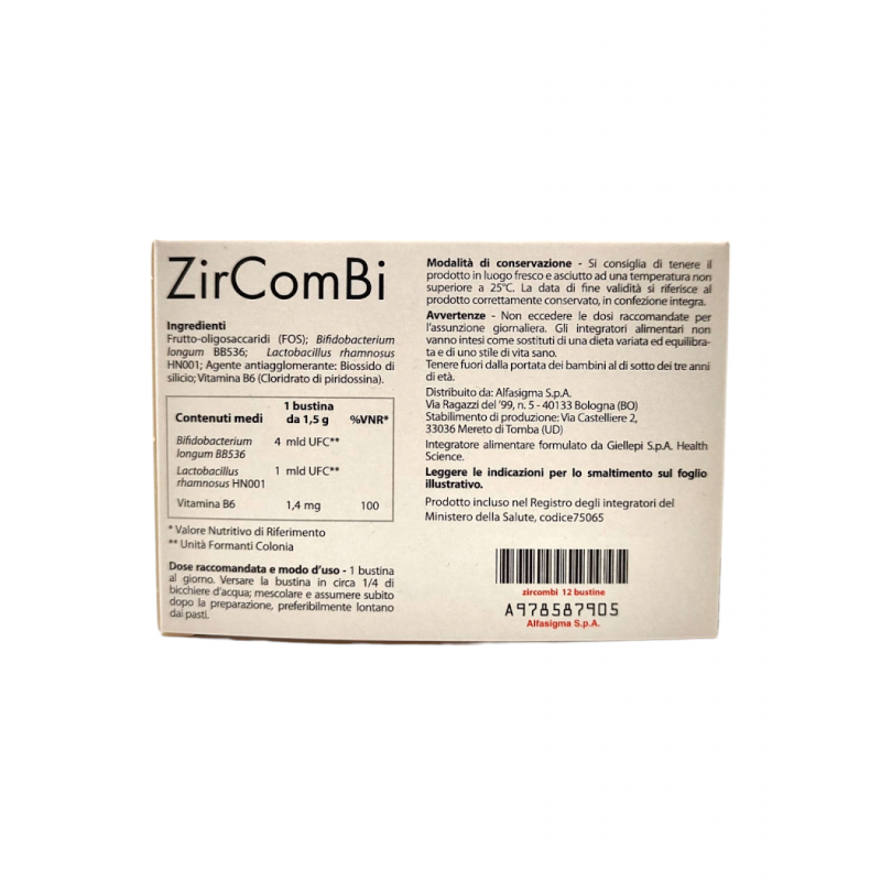 retro scatola del Zircombi Integratore con Fermenti Lattici 12 Bustine