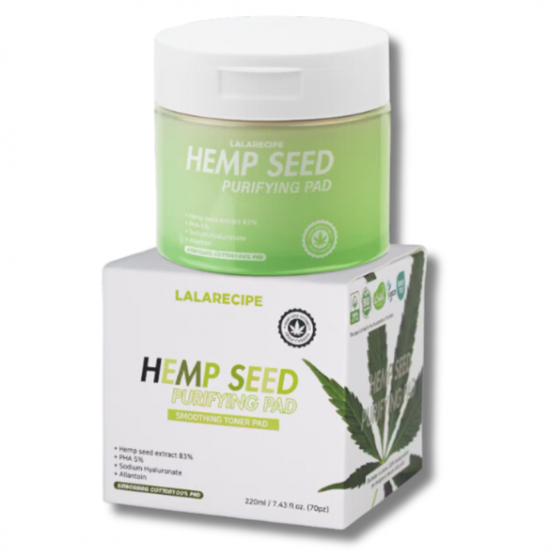 Lalarecipe Hemp Seed Dischetti Idratanti Viso Cosmesi Coreana 220ml barattolo e scatola