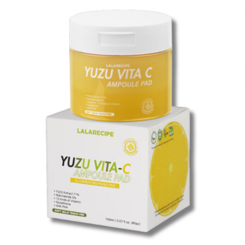 Lalarecipe Yuzu Dischetti Idratanti Viso con Vitamina C 150ml scatola e barattolo