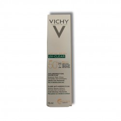 flacone di Vichy Capital Soleil UV-Clear Fluido Anti Imperfezioni Protezione SPF 50+ 15ml flacone di Vichy Capital Soleil UV-Clear Fluido Anti Imperfezioni Protezione SPF 50+ 15ml