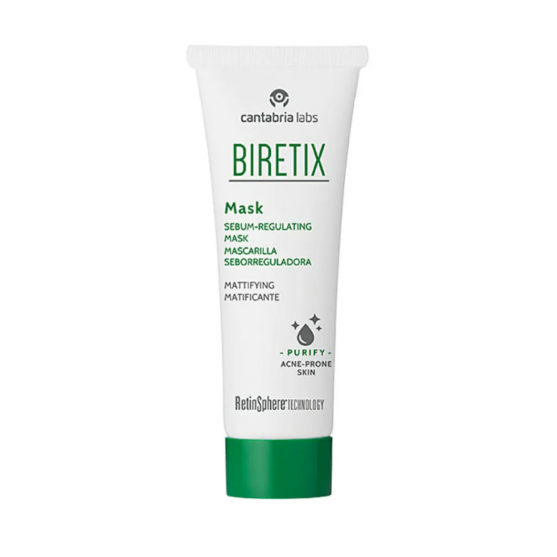 flacone di Biretix Mask Maschera Sebo Riequilibrante e Purificante 25 ml flacone di Biretix Mask Maschera Sebo Riequilibrante e Purificante 25 ml