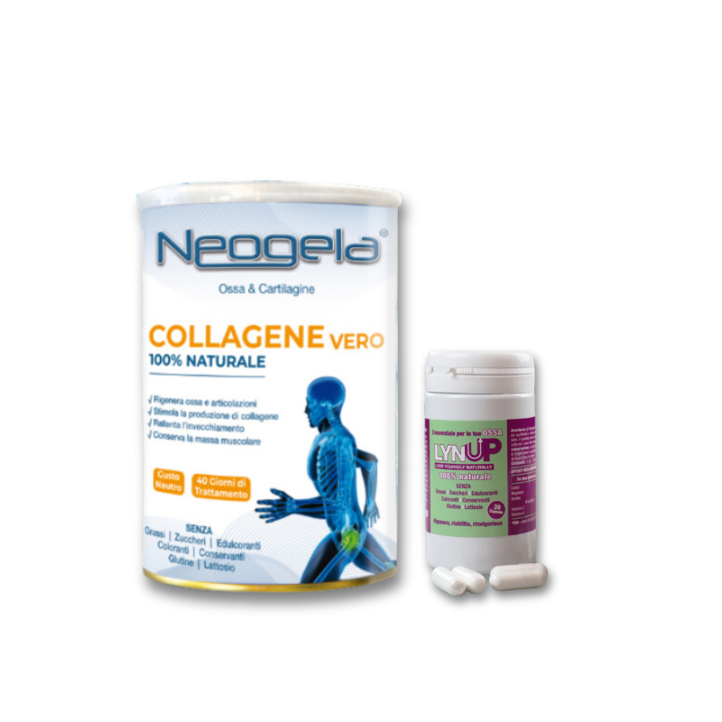 Kit per Ossa con Neogela Collagene Vero Polvere 400 gr +Lyn Up 30 Capsule Kit per Ossa con Neogela Collagene Vero Polvere 400 gr +Lyn Up 30 Capsule