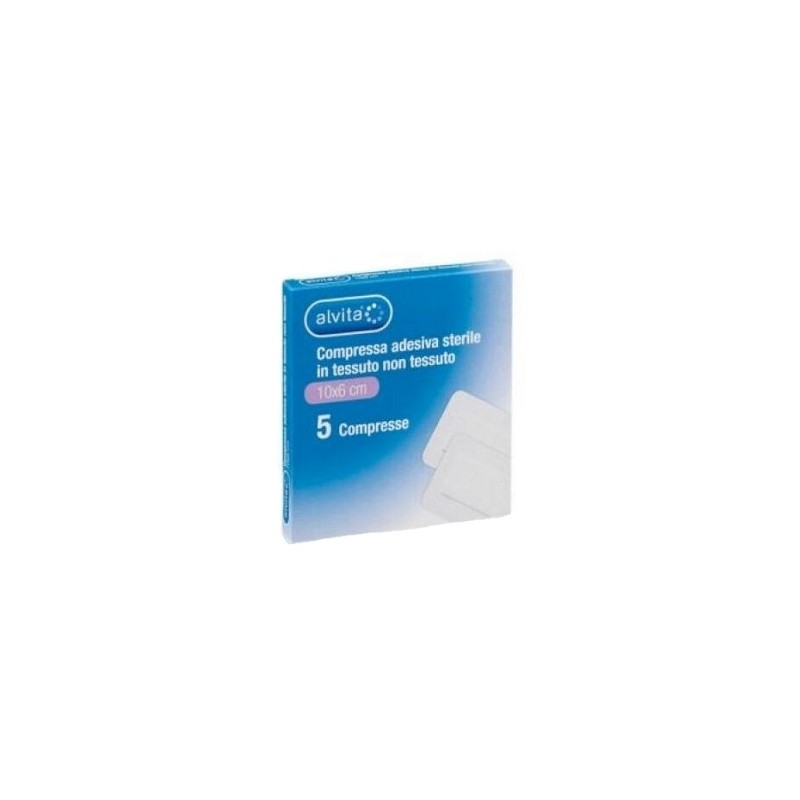 Garza Compressa Adesiva Sterile Alvita per Protezione Ferite 10x6 cm 5 Pezzi Garza Compressa Adesiva Sterile Alvita per Protezione Ferite 10x6 cm 5 Pezzi