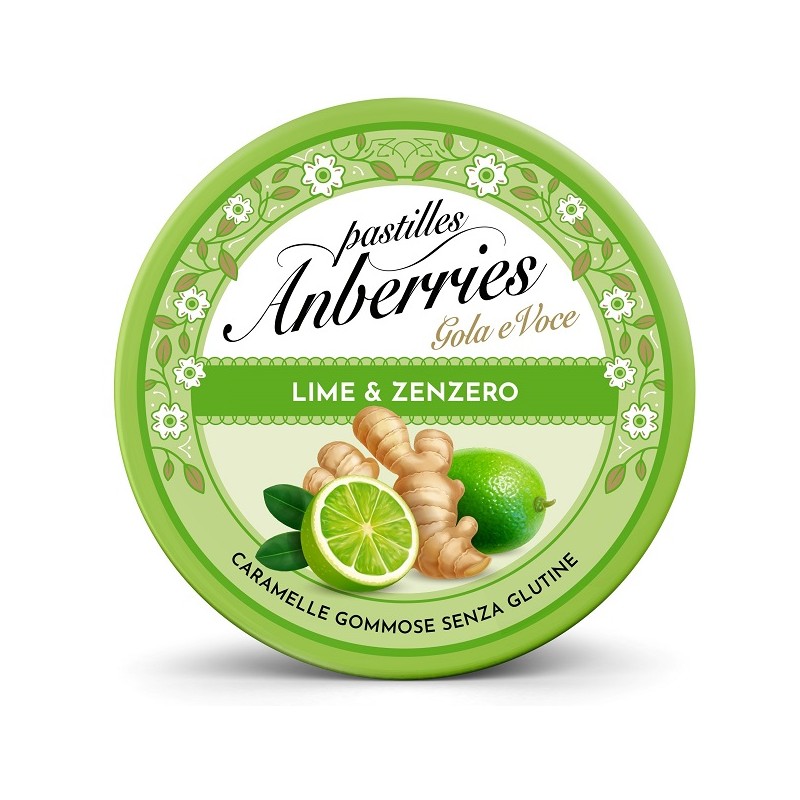 Confezione di Anberries Lime & Zenzero Caramelle per Gola e Voce 50g Confezione di Anberries Lime & Zenzero Caramelle per Gola e Voce 50g
