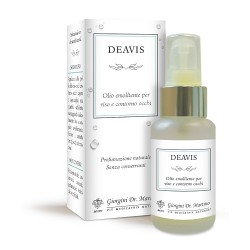 confezione e flacone di Deavis Olio Emolliente e Rigenerante per Viso e Contorno Occhi 50ml