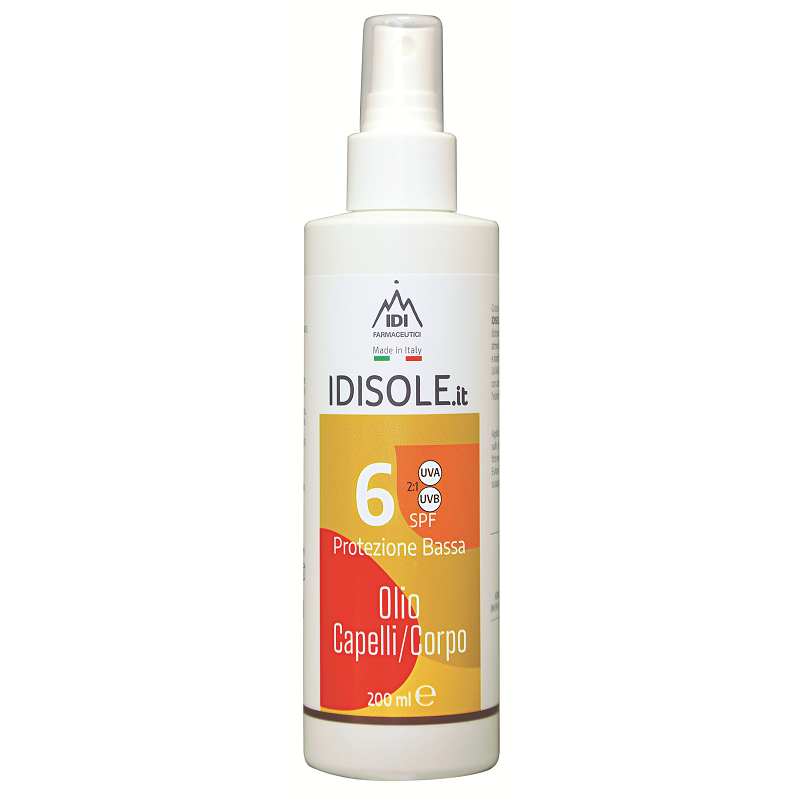 Flacone spray Idisole Spf6 Olio Corpo e Capelli per Protezione e Nutrizione 200ml Flacone spray Idisole Spf6 Olio Corpo e Capelli per Protezione e Nutrizione 200ml