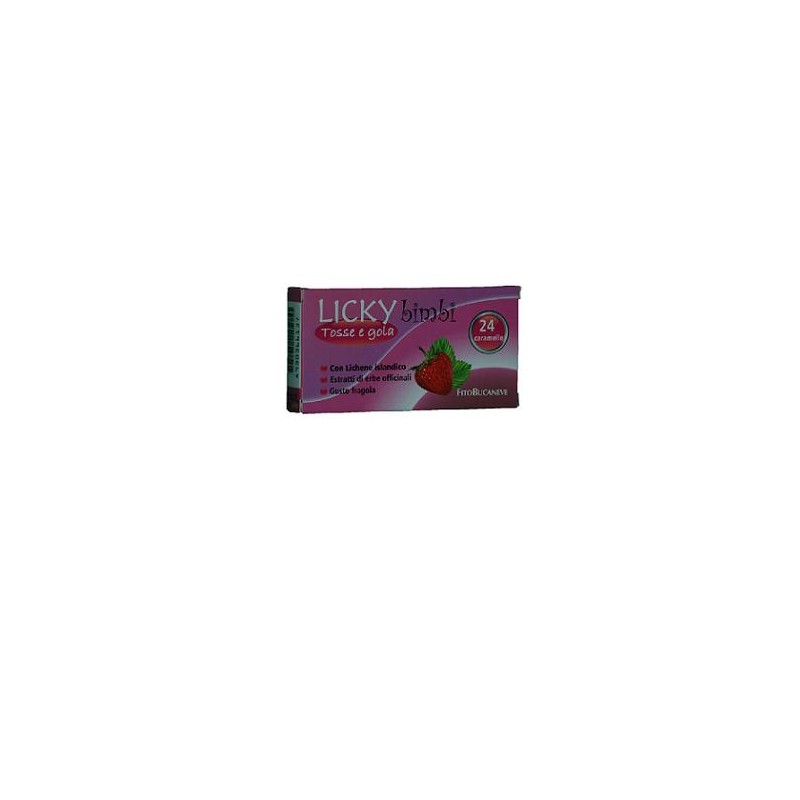 Licky Caramelle Bambini Per Tosse E Gola Fragola 24 Caramelle 70 g Licky Caramelle Bambini Per Tosse E Gola Fragola 24 Caramelle 70 g