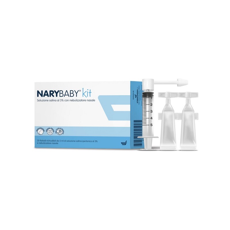 Nary Baby Kit Soluzione Salina Ipertonica per Igiene Nasale 20 Flaconcini da 5 ml + Nebulizzatore Nary Baby Kit Soluzione Salina Ipertonica per Igiene Nasale 20 Flaconcini da 5 ml + Nebulizzatore