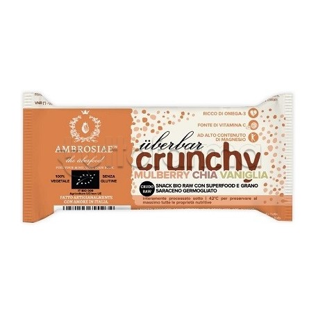 Ambrosiae UberBar Crunchy Mulberry Chia Vaniglia Barretta Nutriente 38g Ambrosiae UberBar Crunchy Mulberry Chia Vaniglia Barretta Nutriente 38g