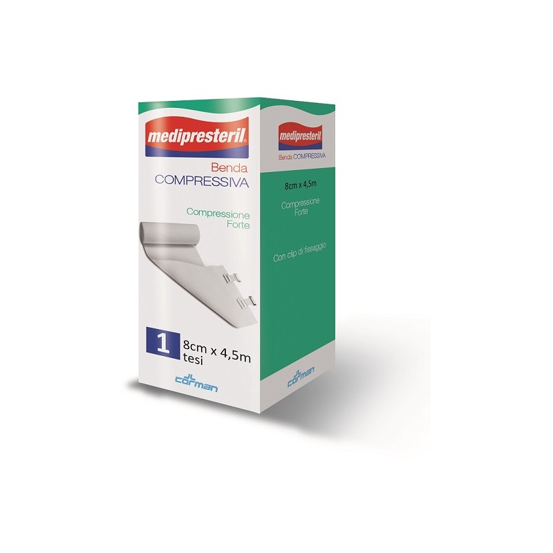Benda Medipresteril Compressione Forte per Lesioni 4,5 Metri x 8 cm Benda Medipresteril Compressione Forte per Lesioni 4,5 Metri x 8 cm