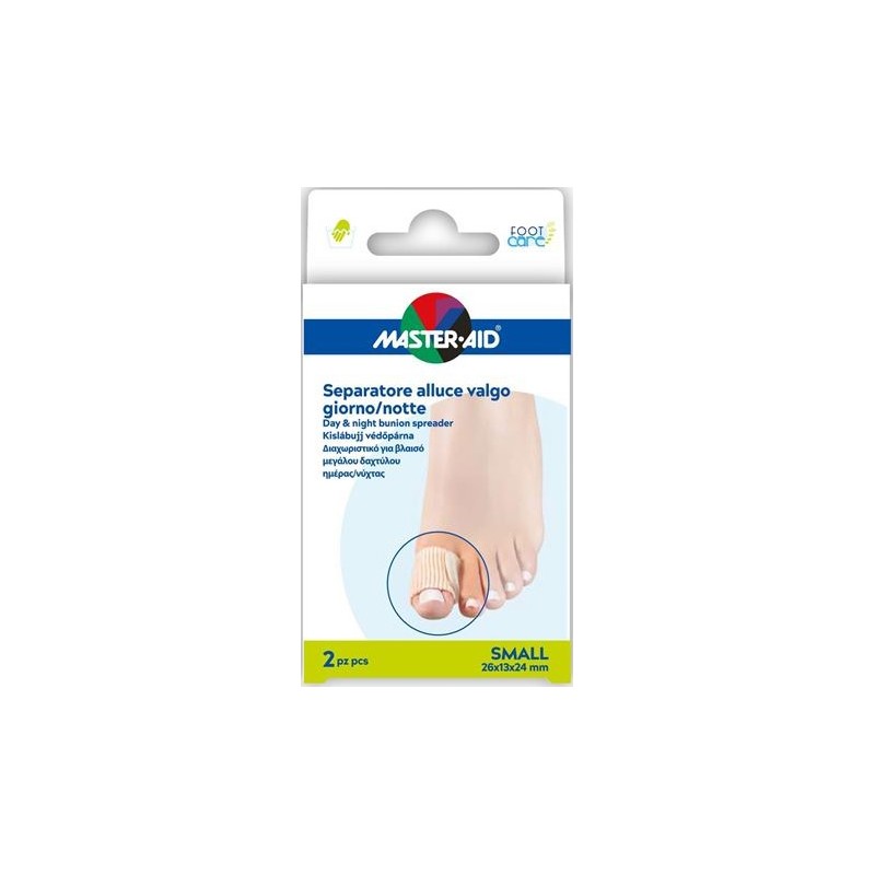 Divaricatore Alluce Giorno/Notte Master-Aid Footcare Small per Alluce Valgo 2 Pezzi Divaricatore Alluce Giorno/Notte Master-Aid Footcare Small per Alluce Valgo 2 Pezzi