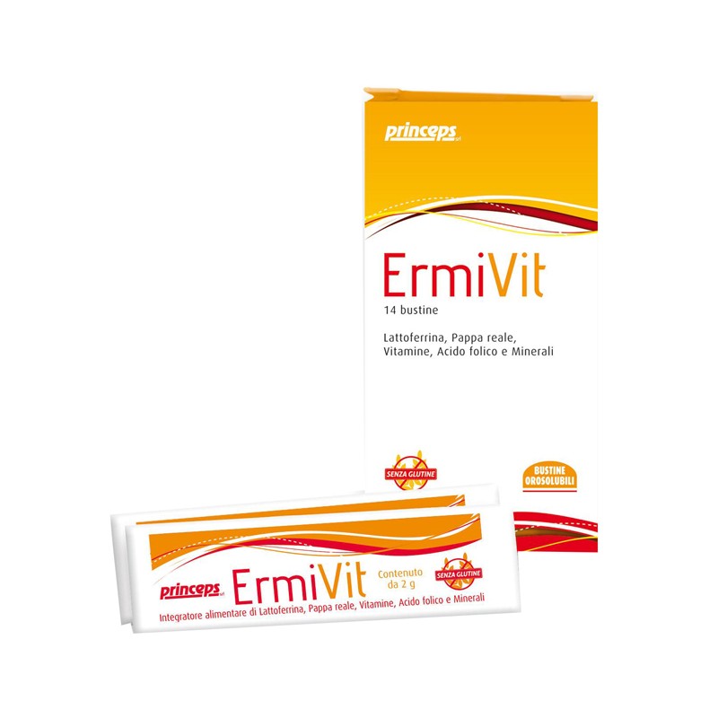 confezione di Ermivit Integratore per Sistema Immunitario 14 Bustine Orosolubili confezione di Ermivit Integratore per Sistema Immunitario 14 Bustine Orosolubili