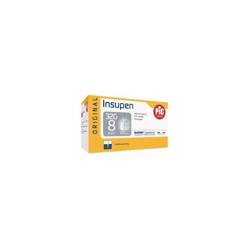 Ago per penna Pic Insupen Original Gauge 32x8 mm 100 pezzi, aghi sterili Ago per penna Pic Insupen Original Gauge 32x8 mm 100 pezzi, aghi sterili