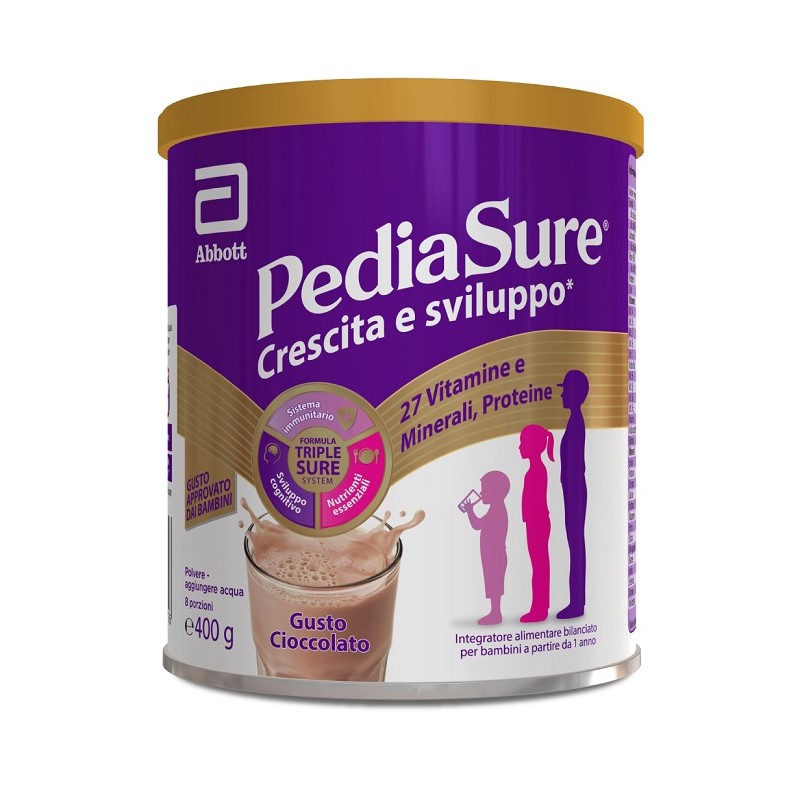barattolo di Pediasure Crescita e Sviluppo Integratore Vitaminico per Bambini Gusto Cioccolato 400gr barattolo di Pediasure Crescita e Sviluppo Integratore Vitaminico per Bambini Gusto Cioccolato 400gr