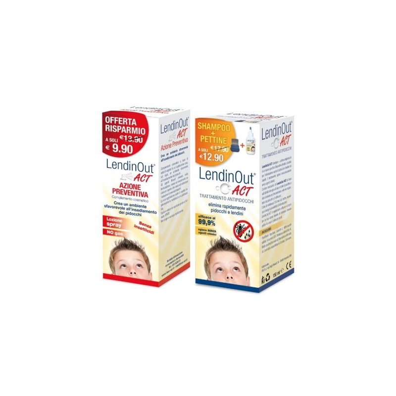 Lendinout Act Kit Antipidocchi per Eliminazione e Prevenzione 150ml + 100ml Lendinout Act Kit Antipidocchi per Eliminazione e Prevenzione 150ml + 100ml