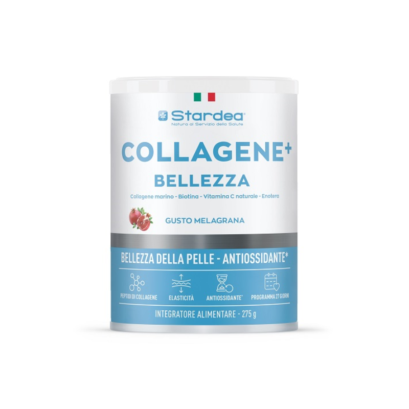 barattolo di Stardea Collagene+ Bellezza Integratore per la Pelle Polvere 275 gr Gusto Melagrana