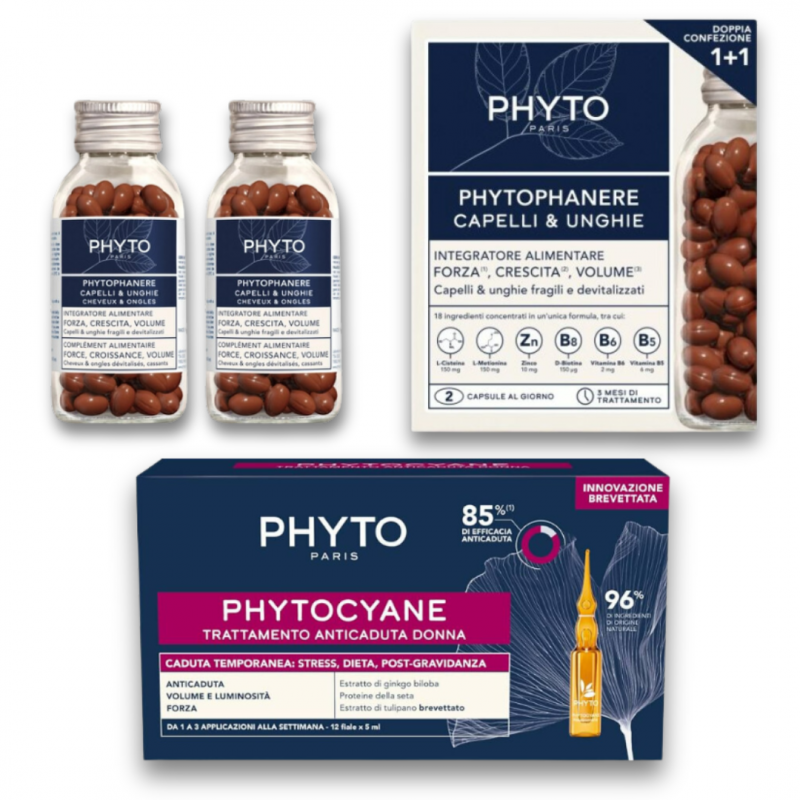 confezioni del Kit Anticaduta Capelli Post-Parto di Phyto - Trattamento 3 Mesi confezioni del Kit Anticaduta Capelli Post-Parto di Phyto - Trattamento 3 Mesi