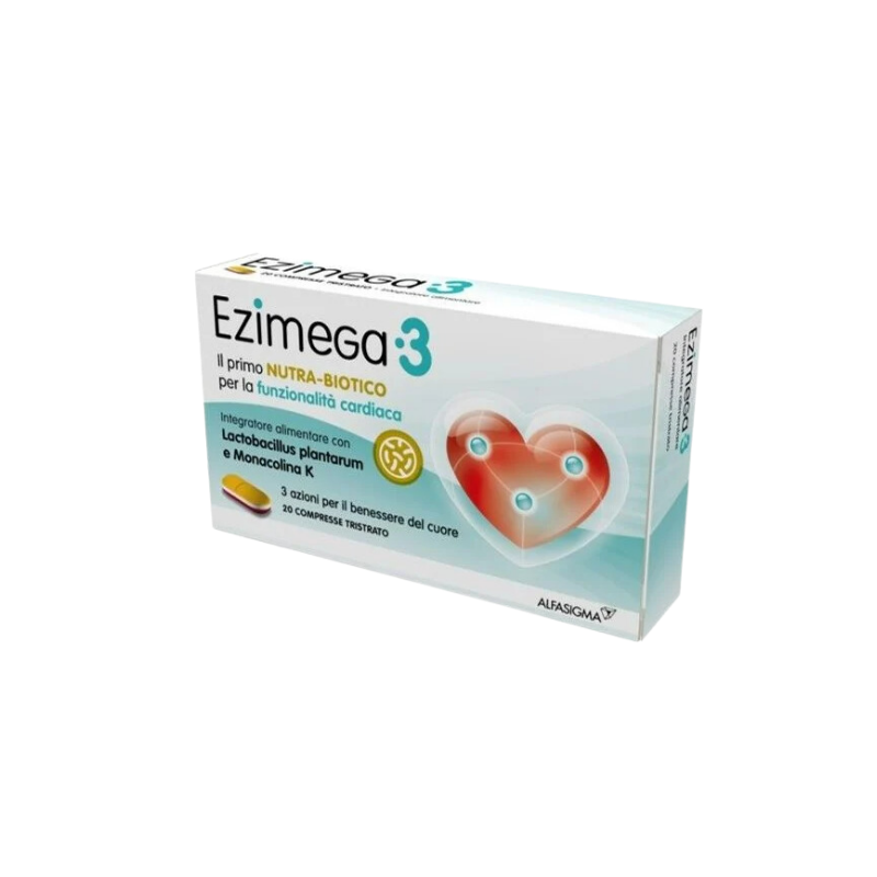 confezione di Ezimega3 Integratore Alimentare per il Colesterolo 20 Compresse confezione di Ezimega3 Integratore Alimentare per il Colesterolo 20 Compresse