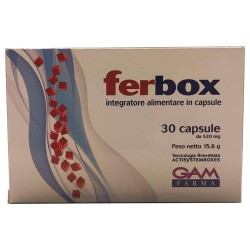 Formato di Ferbox Integratore Alimentare di Ferro per Benessere Generale 30 Capsule Formato di Ferbox Integratore Alimentare di Ferro per Benessere Generale 30 Capsule
