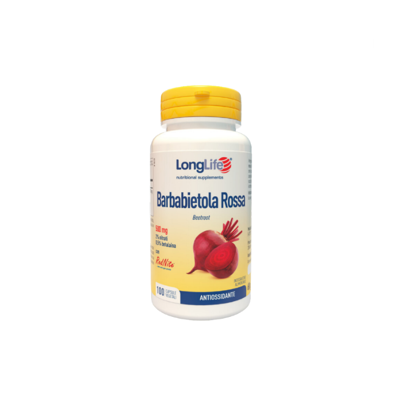 barattolo di Long Life Barbabietola Rossa 500 mg Integratore Antiossidante 100 Capsule Vegetali barattolo di Long Life Barbabietola Rossa 500 mg Integratore Antiossidante 100 Capsule Vegetali