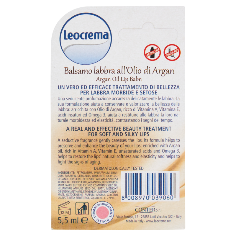 Leocrema Stick Labbra con Olio di Argan 5,5ml Leocrema Stick Labbra con Olio di Argan 5,5ml