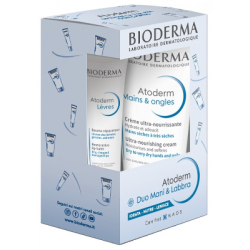 confezione di Bioderma Atoderm Set Mani & Labbra Crema Mani 50 ml + Balsamo Labbra da 15 ml