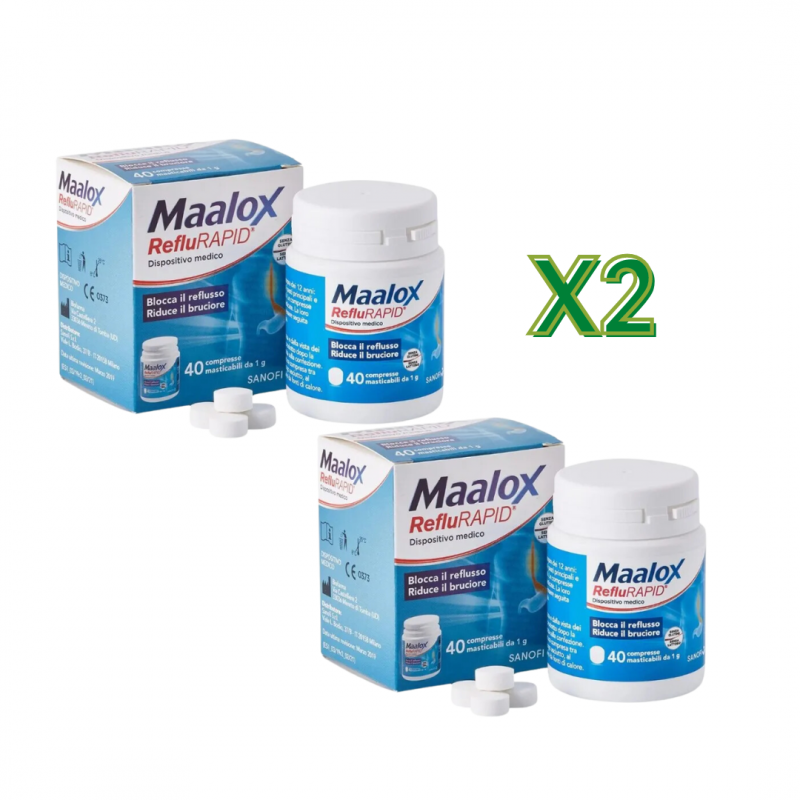 Maalox RefluRapid per Reflusso e Acidità di Stomaco 40 Compresse Masticabili - 2 Confezioni Maalox RefluRapid per Reflusso e Acidità di Stomaco 40 Compresse Masticabili - 2 Confezioni