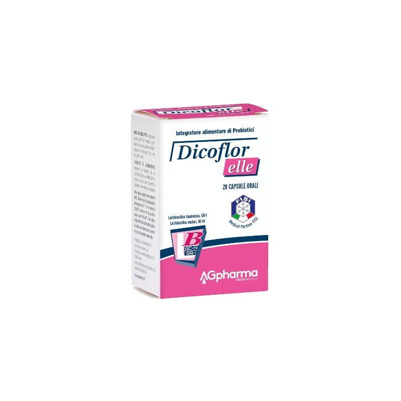 confezione di Dicoflor Elle Integratore per Flora Batterica 28 Capsule