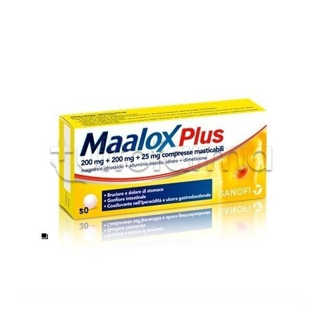 Maalox Plus Formato Convenienza 50 Compresse Masticabili per Acidità di Stomaco