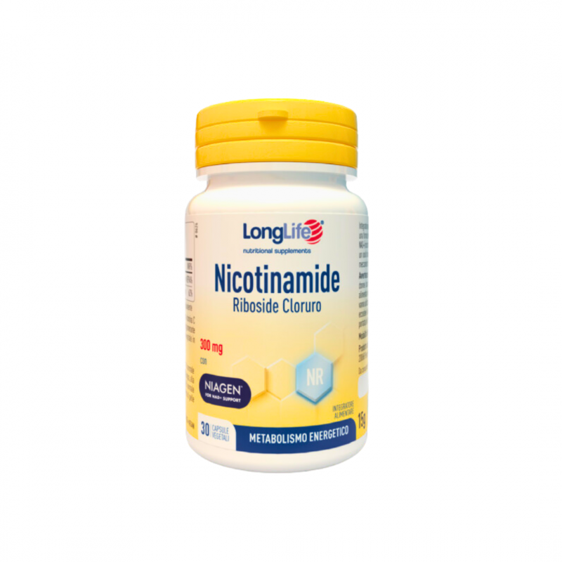 barattolo di Longlife Nicotinaminde Riboside Cloruro Integratore per Metabolismo Energetico 30 Capsule