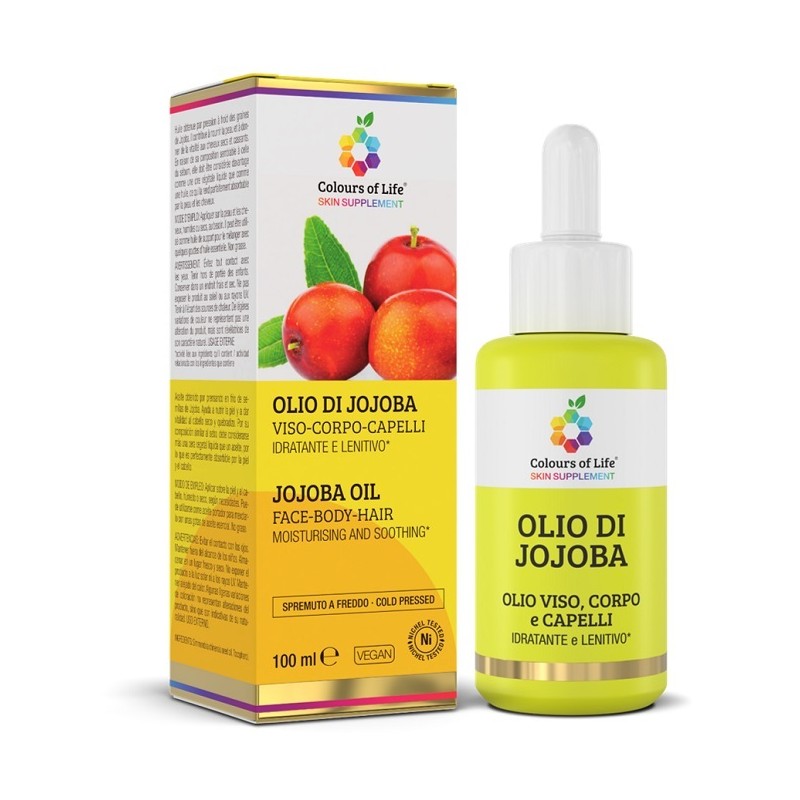 confezione di Optima Colours of Life Olio Jojoba Nutriente per Pelle e Capelli 100ml confezione di Optima Colours of Life Olio Jojoba Nutriente per Pelle e Capelli 100ml